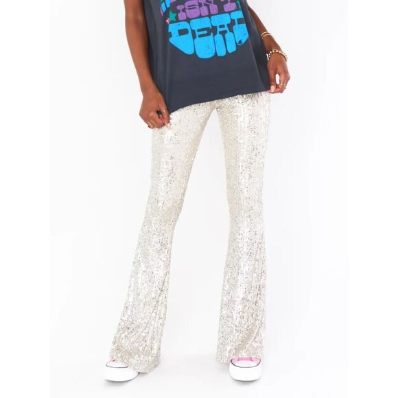 Show Me Your Mumu Mercury Bells in Platinum Sequins Medium Womens Pants Trousers - Picture 13 of 13